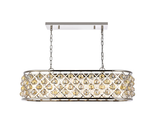 Elegant Crystal Grid Rectangular 7 Light Chandelier - Polished Nickel/Gold, L 40" (1216G40PN-GT-RC)