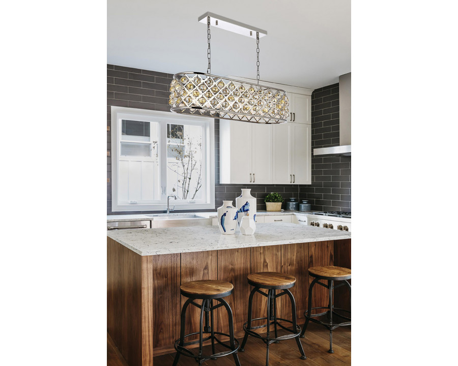 Elegant Crystal Grid Rectangular 7 Light Chandelier - Polished Nickel/Gold, L 40" (1216G40PN-GT-RC)