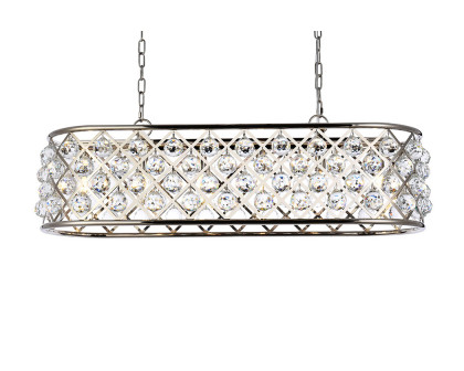 Elegant Crystal Grid Rectangular 7 Light Chandelier - Polished Nickel, L 40" (1216G40PN-RC)