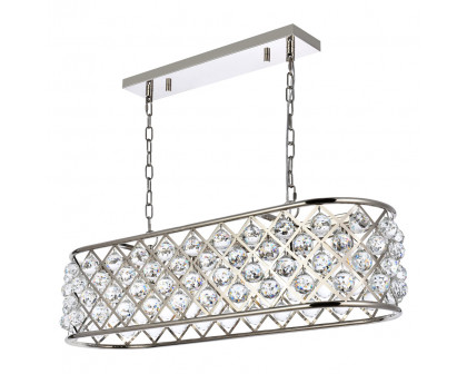 Elegant Crystal Grid Rectangular 7 Light Chandelier - Polished Nickel, L 40" (1216G40PN-RC)