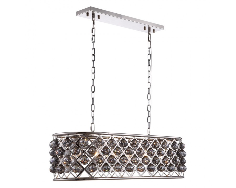 Elegant Crystal Grid Rectangular 7 Light Chandelier - Polished Nickel/Silver, L 40" (1216G40PN-SS-RC)