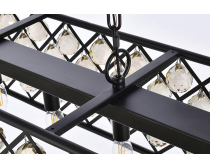 Elegant Crystal Grid Rectangular 7 Light Chandelier - Matte Black/Gold, L 50" (1216G50MB-GT-RC)