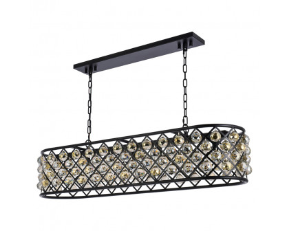 Elegant Crystal Grid Rectangular 7 Light Chandelier - Matte Black/Gold, L 50" (1216G50MB-GT-RC)