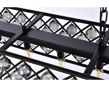 Elegant Crystal Grid Rectangular 7 Light Chandelier - Matte Black/Silver, L 50" (1216G50MB-SS-RC)