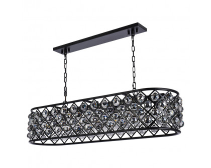 Elegant Crystal Grid Rectangular 7 Light Chandelier - Matte Black/Silver, L 50" (1216G50MB-SS-RC)