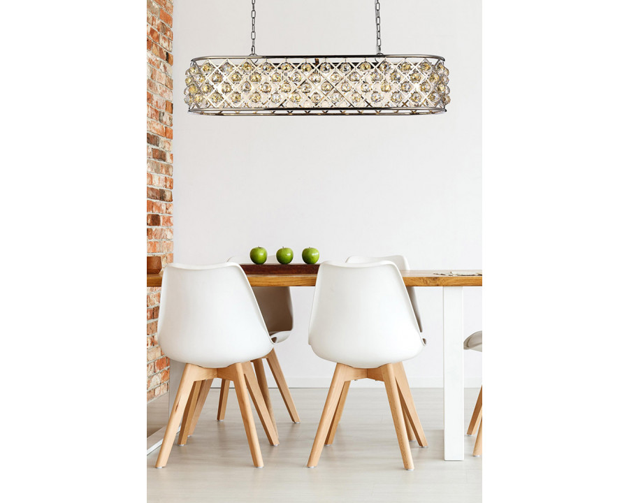 Elegant Crystal Grid Rectangular 7 Light Chandelier - Polished Nickel/Gold, L 50" (1216G50PN-GT-RC)