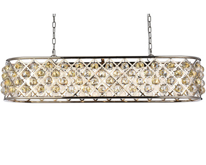 Elegant Crystal Grid Rectangular 7 Light Chandelier - Polished Nickel/Gold, L 50" (1216G50PN-GT-RC)