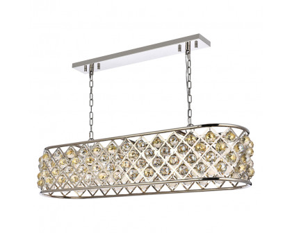 Elegant Crystal Grid Rectangular 7 Light Chandelier - Polished Nickel/Gold, L 50" (1216G50PN-GT-RC)