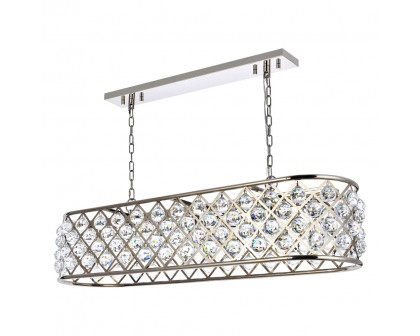 Elegant Crystal Grid Rectangular 7 Light Chandelier - Polished Nickel, L 50" (1216G50PN-RC)