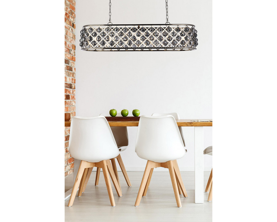 Elegant Crystal Grid Rectangular 7 Light Chandelier - Polished Nickel/Silver, L 50" (1216G50PN-SS-RC)