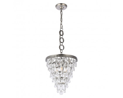 Elegant Teardrop Glass Chandelier 3 Light - Antique Silver, L 13" (1219D13AS-RC)