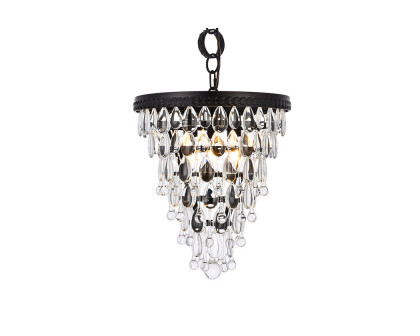 Elegant Teardrop Glass Chandelier 3 Light - Black, L 13" (1219D13BK-RC)