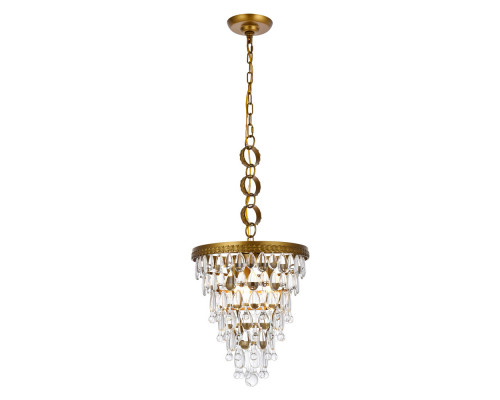 Elegant Teardrop Glass Chandelier 3 Light - Brass, L 13" (1219D13BR-RC)