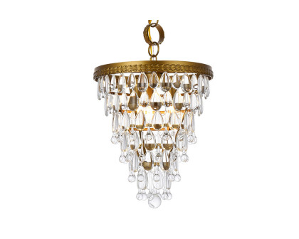 Elegant Teardrop Glass Chandelier 3 Light - Brass, L 13" (1219D13BR-RC)