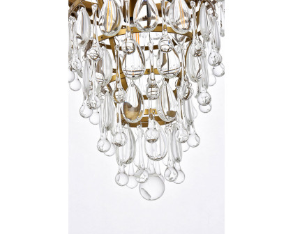 Elegant Teardrop Glass Chandelier 3 Light - Brass, L 13" (1219D13BR-RC)