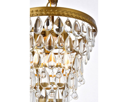 Elegant Teardrop Glass Chandelier 3 Light - Brass, L 13" (1219D13BR-RC)