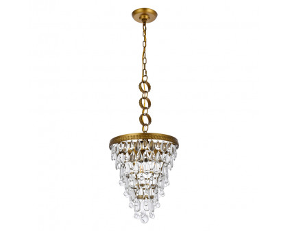 Elegant Teardrop Glass Chandelier 3 Light - Brass, L 13" (1219D13BR-RC)