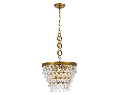 Elegant Teardrop Glass Chandelier 3 Light - Brass, L 16" (1219D16BR-RC)