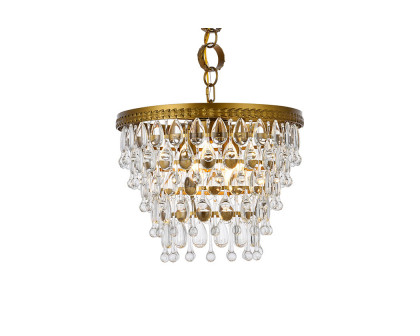 Elegant Teardrop Glass Chandelier 3 Light - Brass, L 16" (1219D16BR-RC)