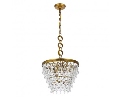 Elegant Teardrop Glass Chandelier 3 Light - Brass, L 16" (1219D16BR-RC)