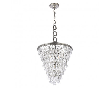 Elegant Teardrop Glass Chandelier 3 Light - Antique Silver, L 18" (1219D18AS-RC)