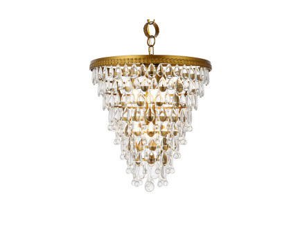 Elegant Teardrop Glass Chandelier 3 Light - Brass, L 18" (1219D18BR-RC)