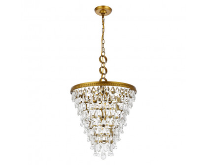 Elegant Teardrop Glass Chandelier 3 Light - Brass, L 18" (1219D18BR-RC)