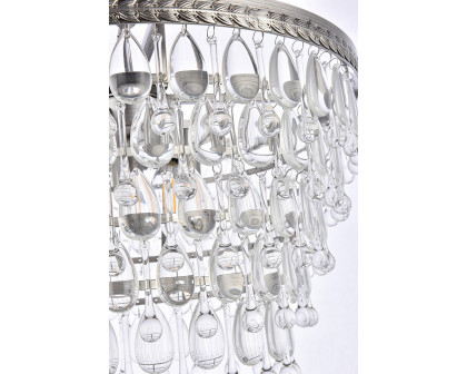 Elegant Teardrop Glass Chandelier 3 Light - Antique Silver, L 19" (1219D19AS-RC)