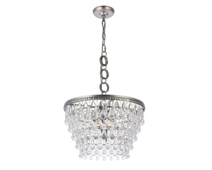 Elegant Teardrop Glass Chandelier 3 Light - Antique Silver, L 19" (1219D19AS-RC)