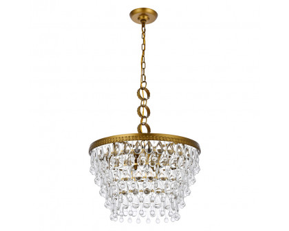 Elegant Teardrop Glass Chandelier 3 Light - Brass, L 19" (1219D19BR-RC)