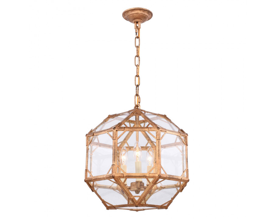 Elegant Parisian Octagonal 3 Lights Pendant - Golden Iron, L 14" (1514D14GI)