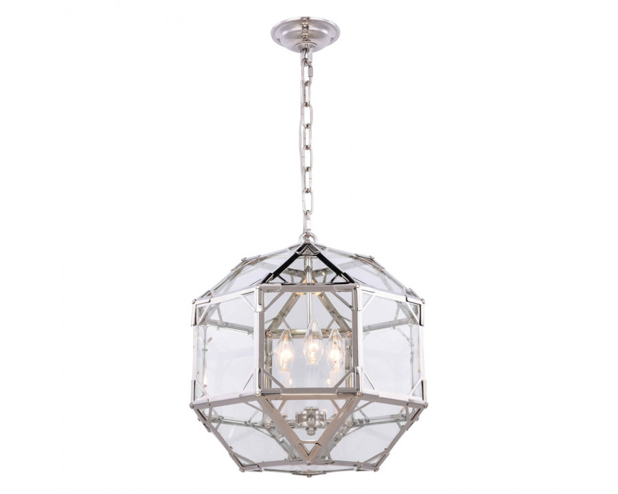 Elegant Parisian Octagonal 3 Lights Pendant - Polished Nickel, L 14" (1514D14PN)