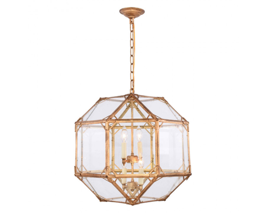 Elegant Parisian Octagonal 3 Lights Pendant - Golden Iron, L 19" (1514D19GI)