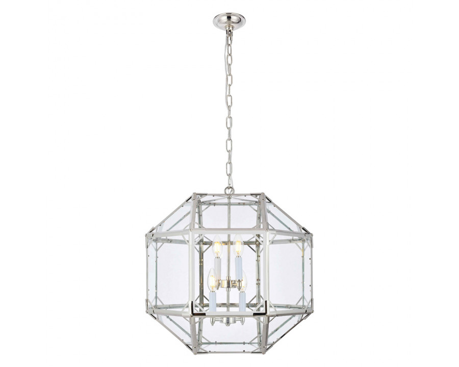 Elegant Parisian Octagonal 3 Lights Pendant - Polished Nickel, L 19" (1514D19PN)