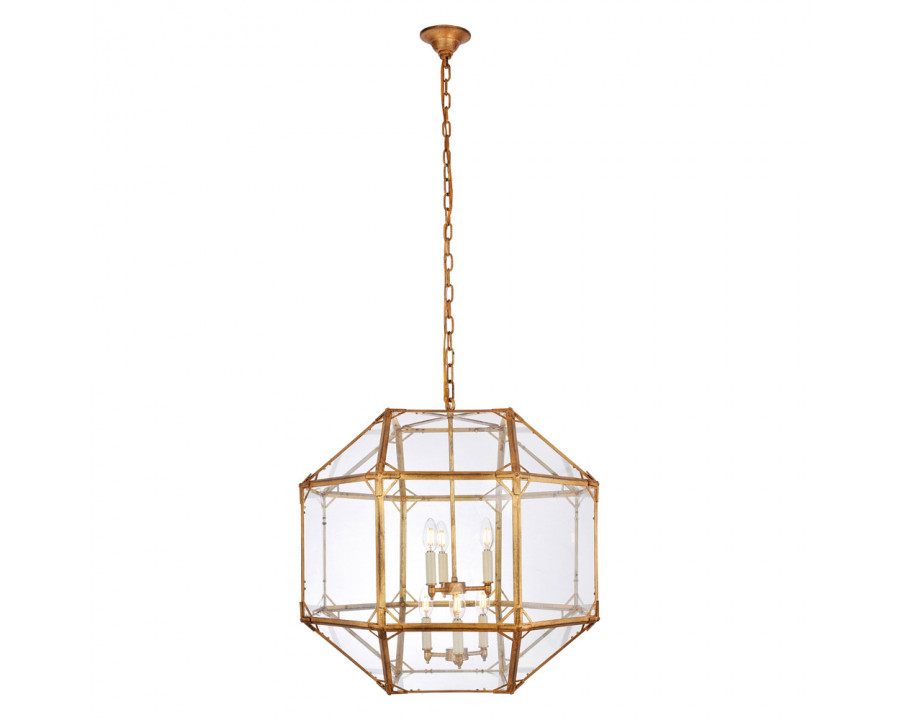 Elegant Parisian Octagonal 3 Lights Pendant - Golden Iron, L 24" (1514D24GI)