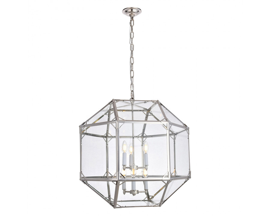 Elegant Parisian Octagonal 3 Lights Pendant - Polished Nickel, L 24" (1514D24PN)