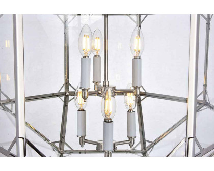 Elegant Parisian Octagonal 3 Lights Pendant - Polished Nickel, L 24" (1514D24PN)