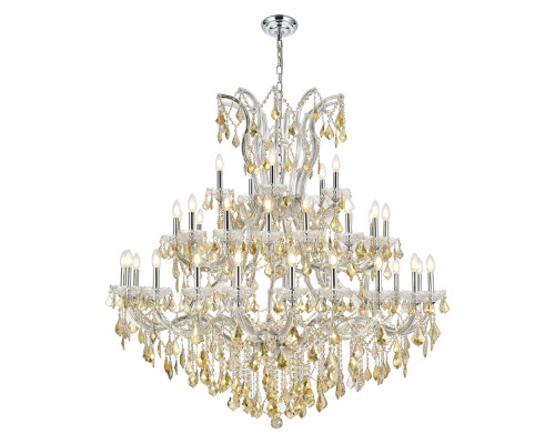 Elegant Maria Theresa 41 Light Chandelier - Chrome/Golden Teak, L 52" (2800G52C-GT-RC)