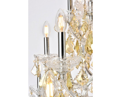 Elegant Maria Theresa 41 Light Chandelier - Chrome/Golden Teak, L 52" (2800G52C-GT-RC)