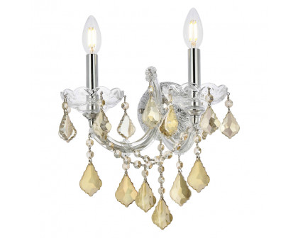 Elegant Maria Theresa 2 Light Wall Sconce - Chrome/Golden Teak, L 16" (2800W2C-GT-RC)