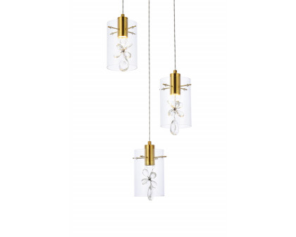 Elegant Hana 3 Lights Pendant - Gold, L 16" (5202D16G)