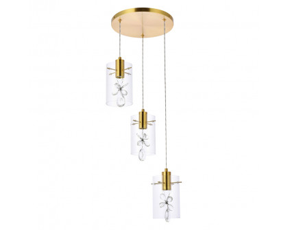 Elegant Hana 3 Lights Pendant - Gold, L 16" (5202D16G)