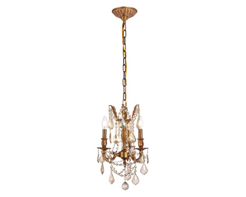 Elegant Chateau Design 3-Light 18'' Mini Chandelier - French Gold/Golden Teak (9203D13FG-GT-RC)