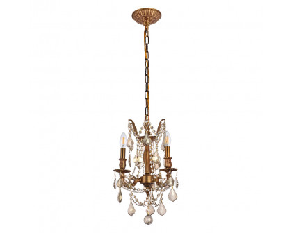 Elegant Chateau Design 3-Light 18'' Mini Chandelier - French Gold/Golden Teak (9203D13FG-GT-RC)