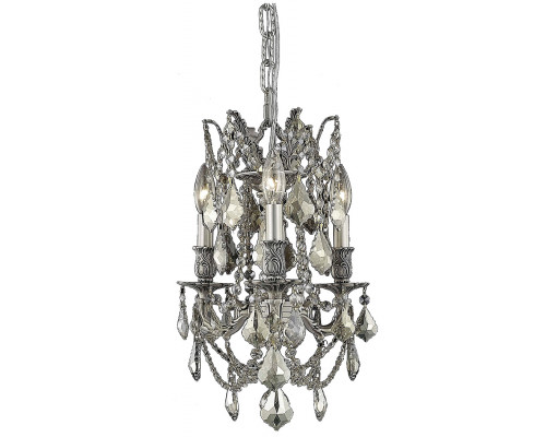 Elegant Chateau Design 3-Light 18'' Mini Chandelier - Pewter/Golden Teak (9203D13PW-GT-RC)