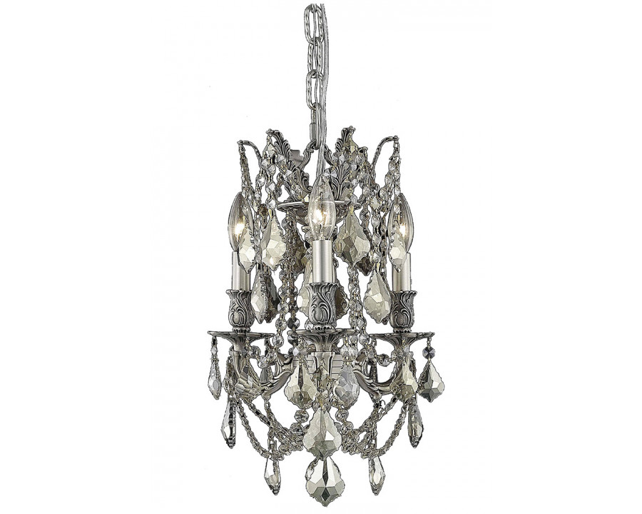 Elegant Chateau Design 3-Light 18'' Mini Chandelier - Pewter/Golden Teak (9203D13PW-GT-RC)