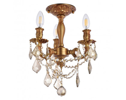 Elegant Chateau Design 3-Light 14'' Ceiling Mount - French Gold/Golden Teak (9203F13FG-GT-RC)