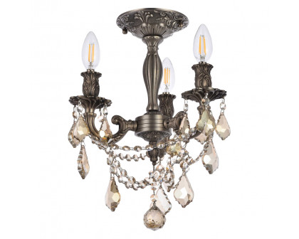 Elegant Chateau Design 3-Light 14'' Ceiling Mount - Pewter/Golden Teak (9203F13PW-GT-RC)