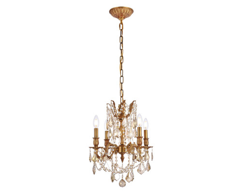 Elegant Chateau Design 4-Light 21'' Mini Chandelier - French Gold/Golden Teak (9204D17FG-GT-RC)