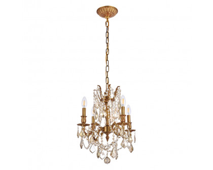 Elegant Chateau Design 4-Light 21'' Mini Chandelier - French Gold/Golden Teak (9204D17FG-GT-RC)